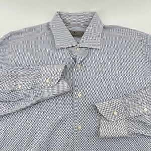 Canali Dress Shirt Mens L Blue Geometric Cotton Long Sleeve Button Up